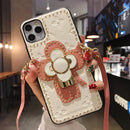 For iPhone 11 Pro Max Leather Sunflower Buckle Bracket Mobile Phone Protective Case(White)