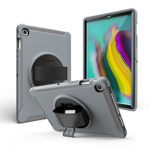 For iPad mini 4/5 360 Degree Rotation PC + Silicone Protective Case with Holder & Hand-strap(Gray)