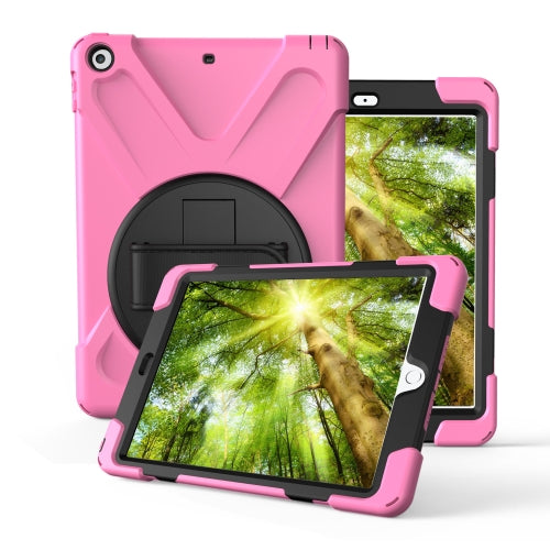 For iPad Pro10.5 / Air 10.5 2019 360 Degree Rotation PC + Silicone Protective Case with Holder & Hand-strap(Pink)