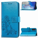 For Galaxy S20 Four-leaf Clasp Embossed Buckle Flip Leather Case with Lanyard & Card Slot & Wallet & Holder(Blue)
