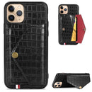 For iPhone 11 Pro Max Crocodile Pattern PU+TPU+PVC Shatter-resistant Mobile Phone Case with Magnetic Invisible Holder & Holder & Card Slots(Black)