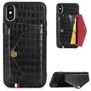 For iPhone XS Max Crocodile Pattern PU+TPU+PVC Shatter-resistant Mobile Phone Case with Magnetic Invisible Holder & Holder & Card Slots(Black)