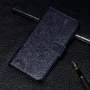 For Xiaomi Redmi K30 Lace Flower Embossing Pattern Horizontal Flip Leather Case with Holder & Card Slots & Wallet & Photo Frame & Lanyard(Dark Blue)
