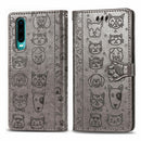For Huawei P30 Cute Cat and Dog Embossed Horizontal Flip PU Leather Case with Holder / Card Slot / Wallet / Lanyard(Grey)