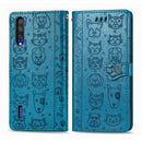 For Xiaomi MI CC 9/9 Lite/A3 Lite Cute Cat and Dog Embossed Horizontal Flip PU Leather Case with Holder / Card Slot / Wallet / Lanyard(Blue)