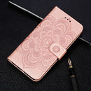 For Galaxy A21 Mandala Embossing Pattern Horizontal Flip Leather Case with Holder & Card Slots & Wallet & Photo Frame & Lanyard(Rose Gold)