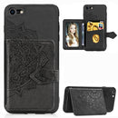 For iPhone SE 2020 Mandala Embossed Magnetic Cloth PU + TPU + PC Case with Holder & Card Slots & Wallet & Photo Frame & Strap(Black)