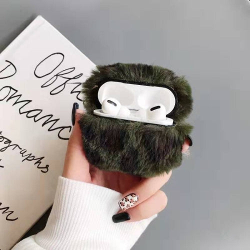 For Apple AirPods Pro Plush Bluetooth Headphone Protective Case(Leopard Green)