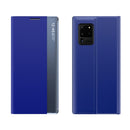 For Galaxy S20 Ultra Side Display Magnetic Horizontal Flip Plain Texture Cloth + PC Case with Holder & Sleep / Wake-up Function(Blue)