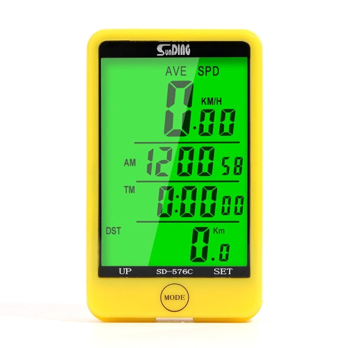 SUNDING SD-576C Bicycle LCD Backlight Stopwatch Bike Speedometer Cycling Odometer Stopwatch(Yellow)