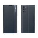 For Galaxy Note 10 Plus Side Display Magnetic Horizontal Flip Plain Texture Cloth + PC Case with Holder & Sleep / Wake-up Function(Dark Blue)