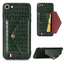 For iPhone 7 Plus/8 Plus Crocodile Pattern PU+TPU+PVC Shatter-resistant Mobile Phone Case with Magnetic Invisible Holder & Holder & Card Slots(Green)