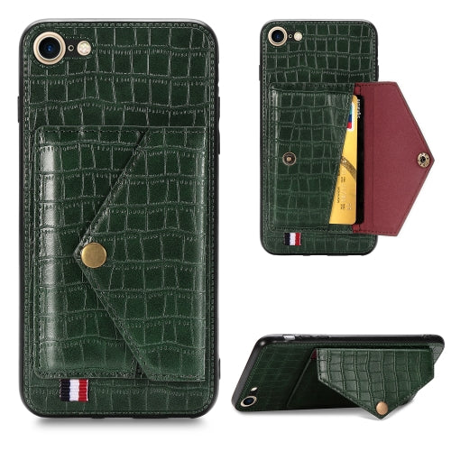 For iPhone 7 Plus/8 Plus Crocodile Pattern PU+TPU+PVC Shatter-resistant Mobile Phone Case with Magnetic Invisible Holder & Holder & Card Slots(Green)