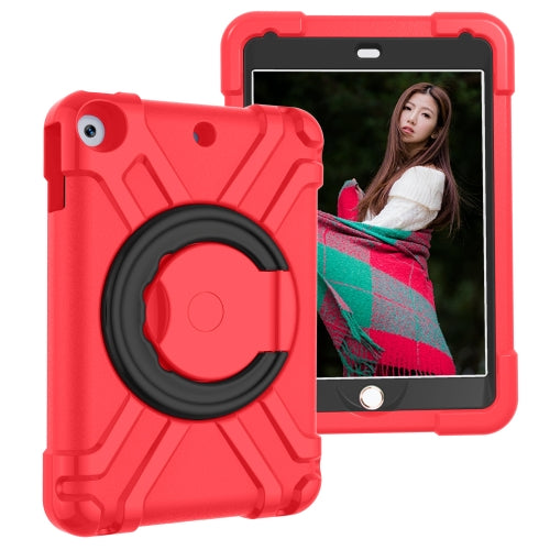 For iPad 10.2 PC + Silicone Shockproof Combination Case with 360 Degree Rotating Holder & Handle(Red+Black)