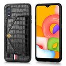 For Galaxy A01 Crocodile Pattern PU+TPU+PVC Shatter-resistant Mobile Phone Case with Magnetic Invisible Holder & Holder & Card Slots(Black)