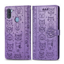 For Galaxy M11 Lovely Cat and Dog Embossing Pattern Horizontal Flip Leather Case , with Holder & Card Slots & Wallet & Cartoon Clasp & Lanyard(Purple)