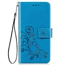For Galaxy A51 5G Four-leaf Clasp Embossed Buckle Mobile Phone Protection Leather Case with Lanyard & Card Slot & Wallet & Bracket Function(Blue)