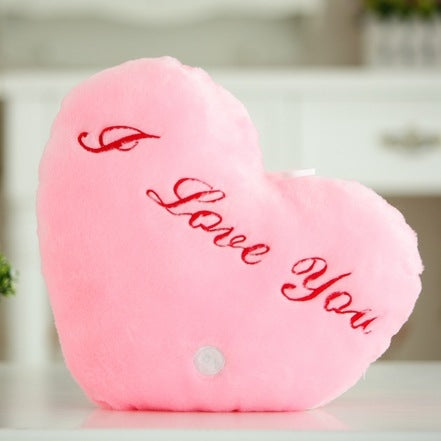 Heart Shaped English Letter Pattern Glowing Light Plush Pillow Toy Cushion(Pink)
