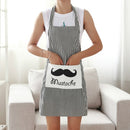 Cartoon Cotton Linen Striped Apron with Embroidered Shoulder Strap(Moustache)