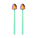 2 PCS Stainless Steel Spoon Creative Coffee Spoon Bar Ice Spoon Gold Plated Long Stirring Spoon, Style:Pointed Spoon, Color:Colorful