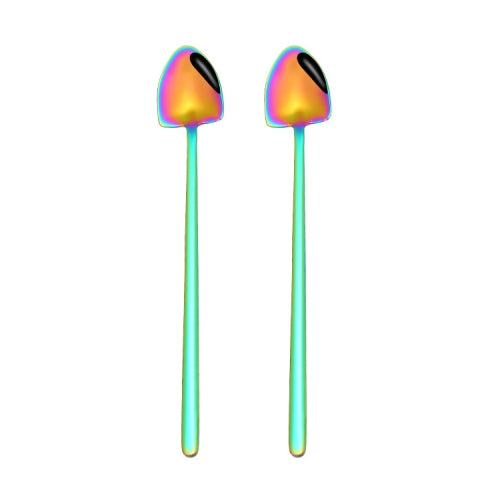 2 PCS Stainless Steel Spoon Creative Coffee Spoon Bar Ice Spoon Gold Plated Long Stirring Spoon, Style:Pointed Spoon, Color:Colorful