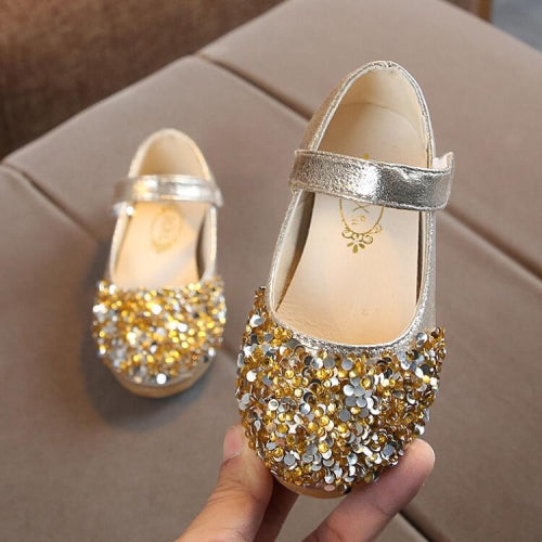 Children Leather Shoes Girls Princess Rhinestones Single Shoes Children Non-slip Dance Shoes, Size:27Yards(Gold)