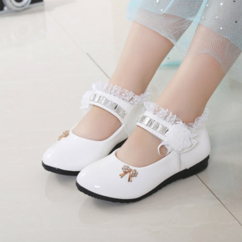 Rose Flower Princess Party Shoes Flat Casual Leather Kids Shoes, Size:37(White)