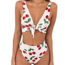 2 PCS High Waist Sexy Print Bandage Backless Swimsuit for Women, Size:S(White)