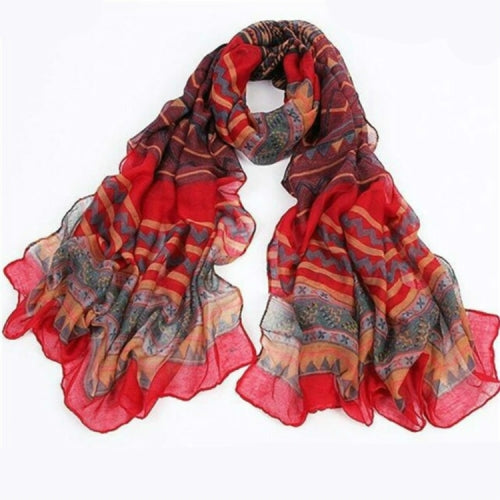 Ethnic Style Geometric Pattern Print Scarf Large Shawl, Size:170 x 60cm(Red)