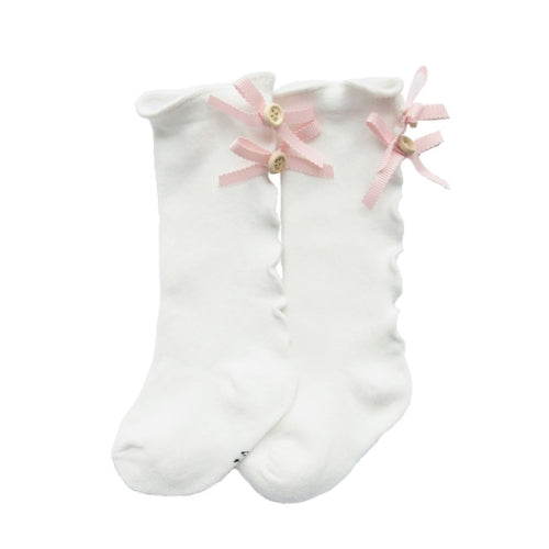Baby Cute High Knee Fungus Lace Bow Socks, Size:L(White)