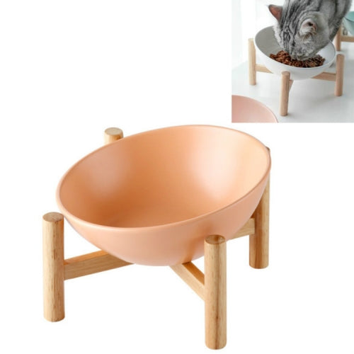 18cm/600ml Cat Dog Food Bowl Pet Ceramic Bowl, Style:Bowl With Wooden Stand(Orange)