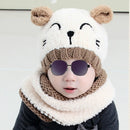 Beige Hat + Scarf Autumn and Winter Baby Cat Embroidered Pattern Warm Knitted Hat, Size:44cm