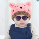 Pink Single Hat Autumn and Winter Baby Cat Embroidered Pattern Warm Knitted Hat, Size:44cm