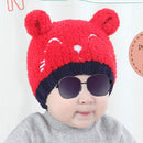 Red Single Hat Autumn and Winter Baby Cat Embroidered Pattern Warm Knitted Hat, Size:44cm