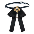 Ladies Retro Style Cloth Fabric Pearl Diamond Brooch Bow Tie Bow Clothing Accessories, Style:Tie Belts Version(Black)