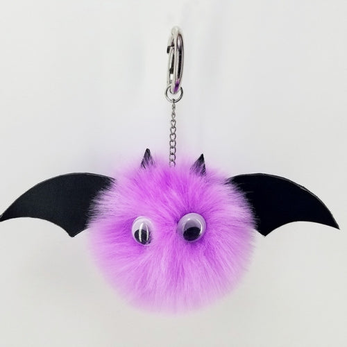 3 PCS Mini Plush Bat Fur Ball Keychain Soft Toys Cute Kids Plush Dolls(Purple)