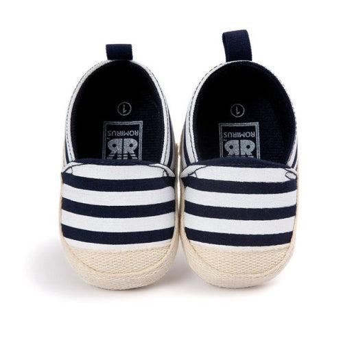 Baby Boy Striped Shoes Lovely Infant First Walkers Soft Sole Toddler Shoes(Deep Blue)