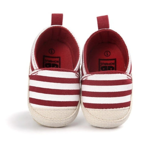 Baby Boy Striped Shoes Lovely Infant First Walkers Soft Sole Toddler Shoes(Red)