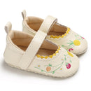 Newborn Infant Baby Girls Pretty Lovely Floral Print Hook Soft Sole Baby Shoes(Beige)