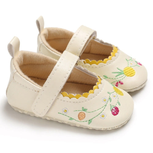 Newborn Infant Baby Girls Pretty Lovely Floral Print Hook Soft Sole Baby Shoes(Beige)