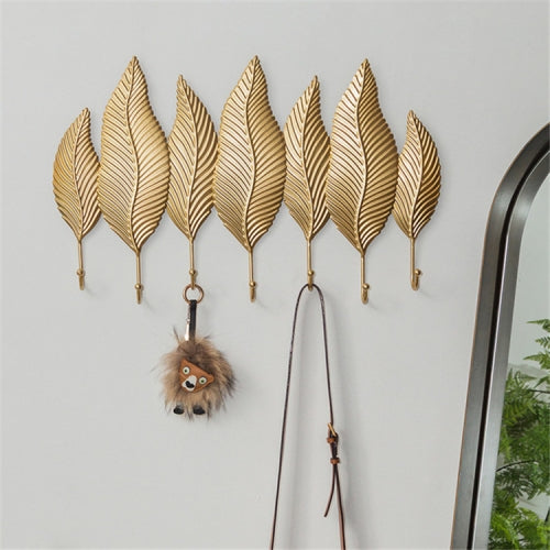 Living Room Creative Golden Leaf Hook Porch Hanging Wall Decoration Mural Pendant, Style:7 Rows