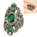 Vintage Ethnic Style Exquisite Carved Inlaid Acrylic Resin Hollow Ring, Ring Size:10(Green )