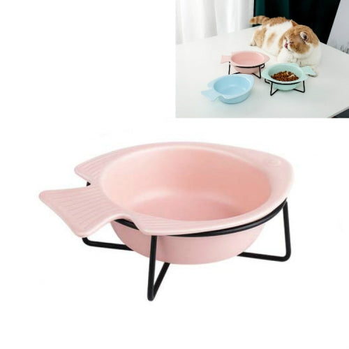 Cat Bowl Dog Pot Pet Ceramic Bowl, Style:Bowl With Iron Frame(Pink)