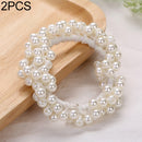 2 PCS Pearls Beads Hair Accessories Cute Elastic Hair Bands Women Hair Rope Scrunchies Ponytail Holders Rubber Bands(White)