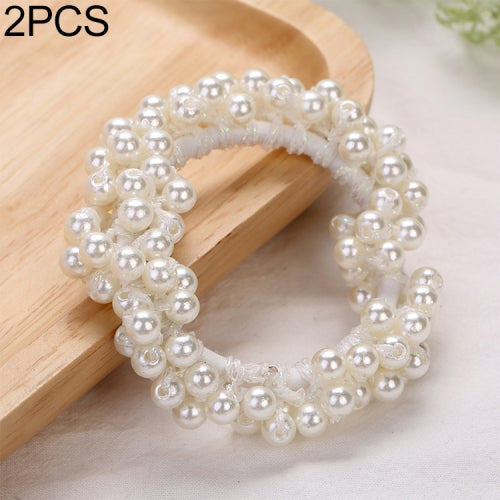 2 PCS Pearls Beads Hair Accessories Cute Elastic Hair Bands Women Hair Rope Scrunchies Ponytail Holders Rubber Bands(White)