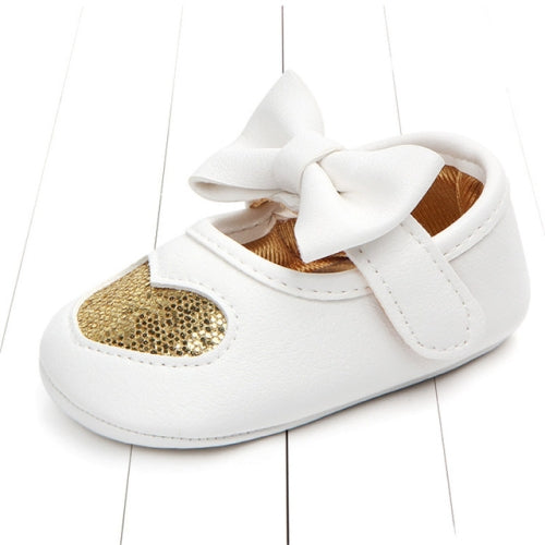 Baby Moccasins PU Leather Toddler First Walker Princess Love Bow Soft Soled Shoes(Gold)