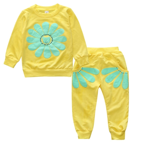 Spring and Autumn Girls Sun Flower Pattern Long Sleeve Top + Pants Set, Size:90cm(Yellow)