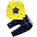 2 in 1 Children Five-pointed Star Inkjet Dot Letter Pattern Long-sleeved Shirt + Trouser Set, Height:90cm(Yellow)