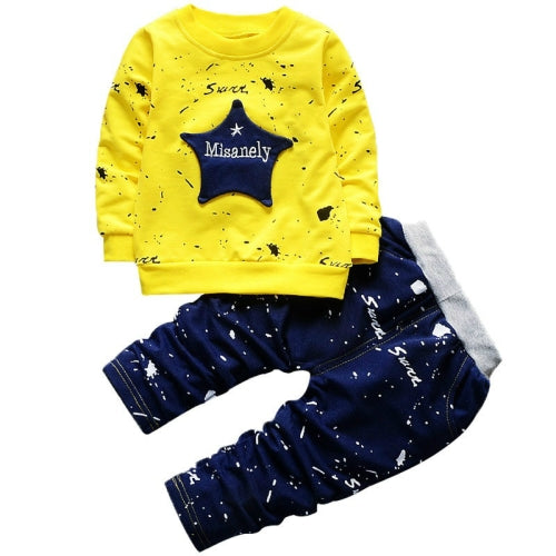 2 in 1 Children Five-pointed Star Inkjet Dot Letter Pattern Long-sleeved Shirt + Trouser Set, Height:90cm(Yellow)