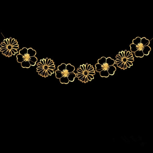 Hollow Flowers Leaves Wall Applique String Decoration Wedding Birthday Party Holiday Decoration, Style:Section C Hollow Flower(Gold)